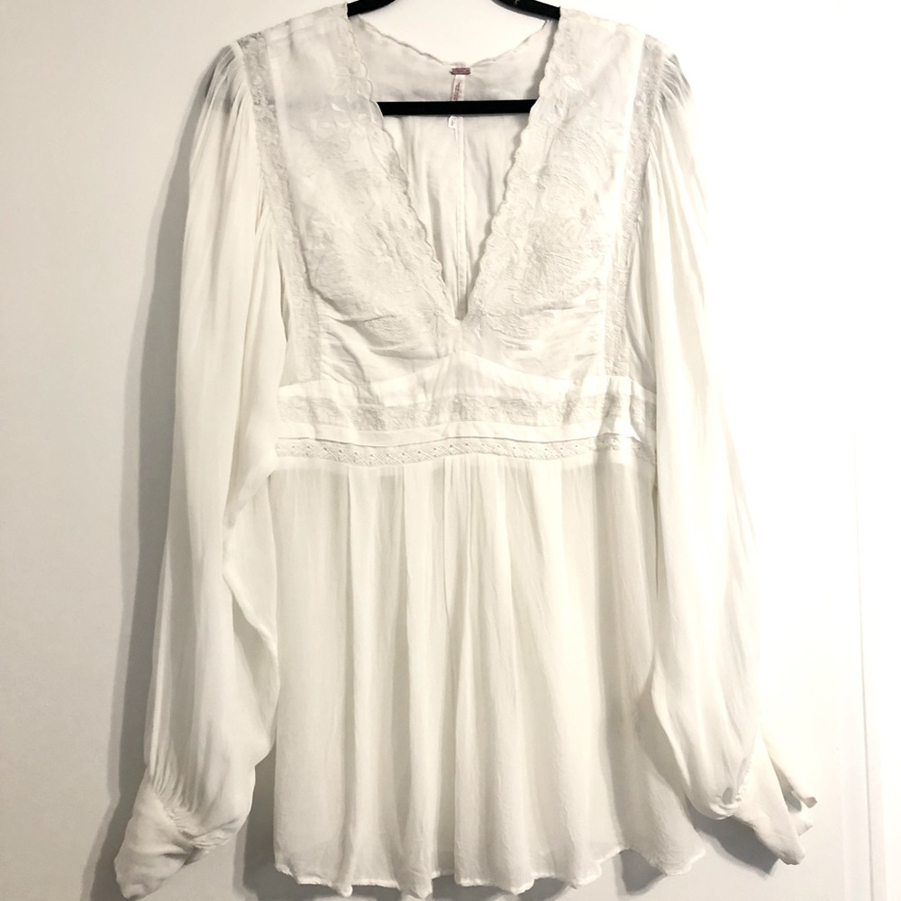 Free People Embroidered Long Sleep Blouse